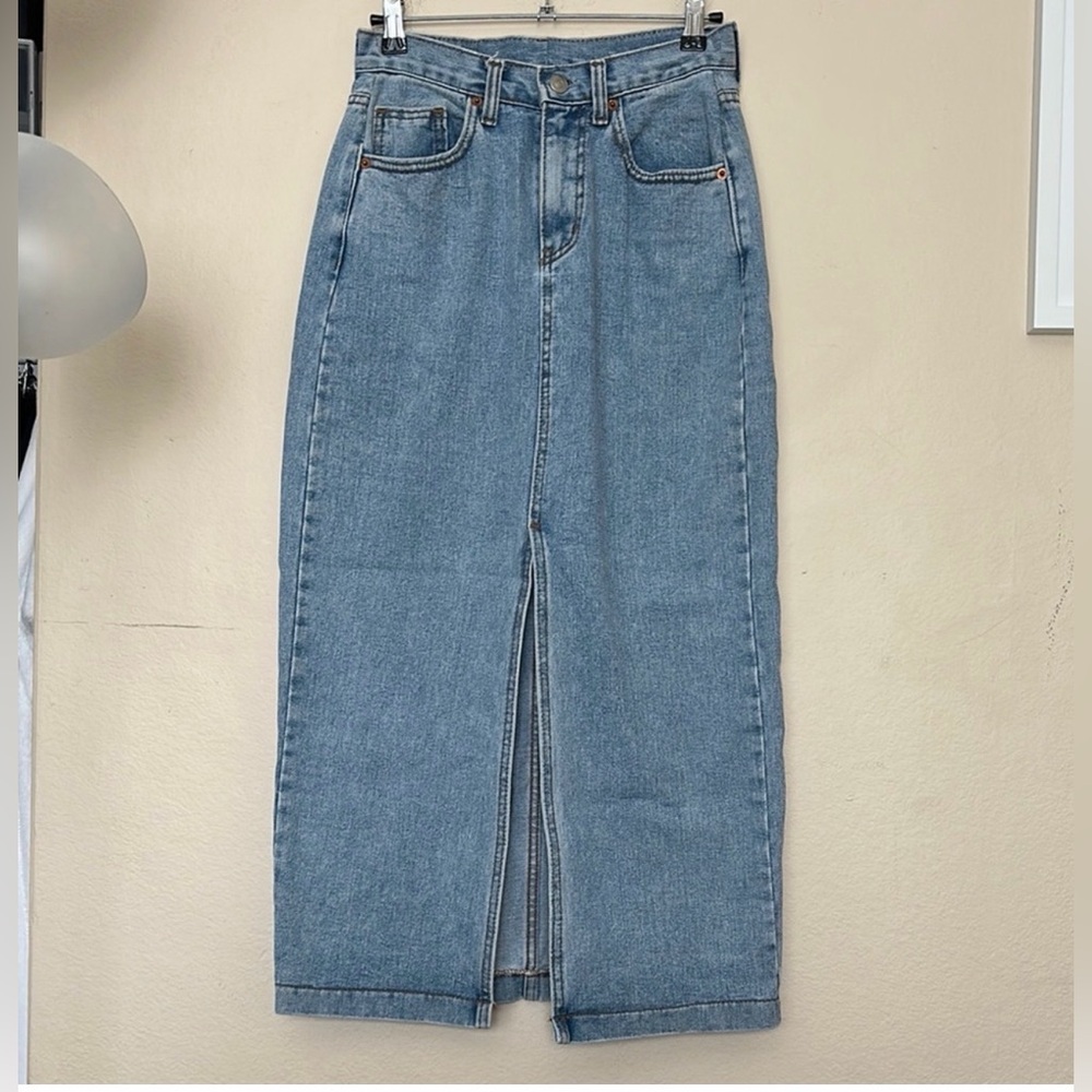 Vintage Blue Denim Midi Skirt